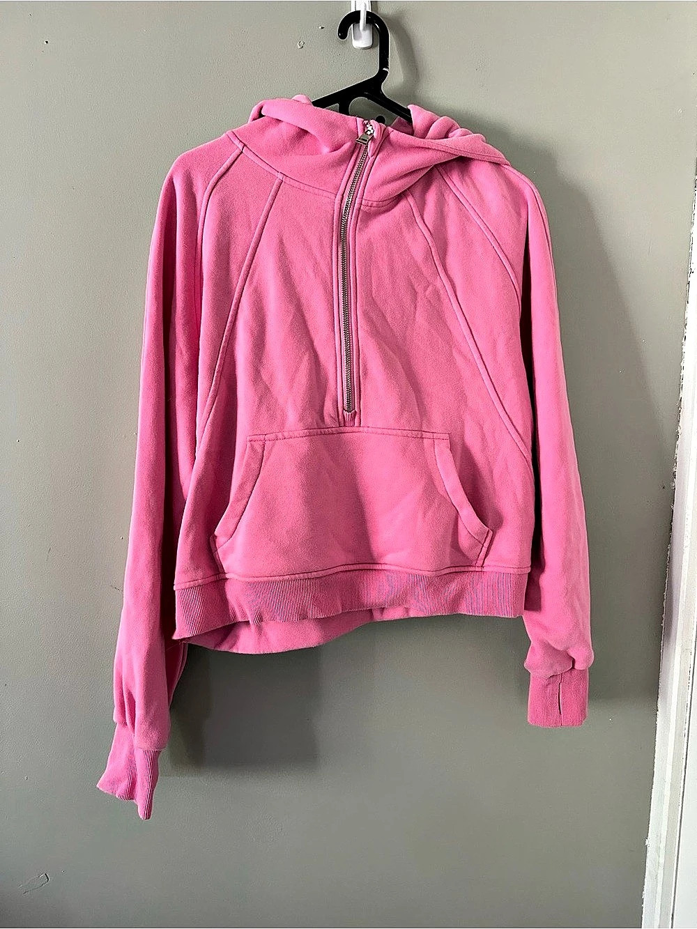 Women's Pink Cropped Half-Zip Hoodie Best for a Medium